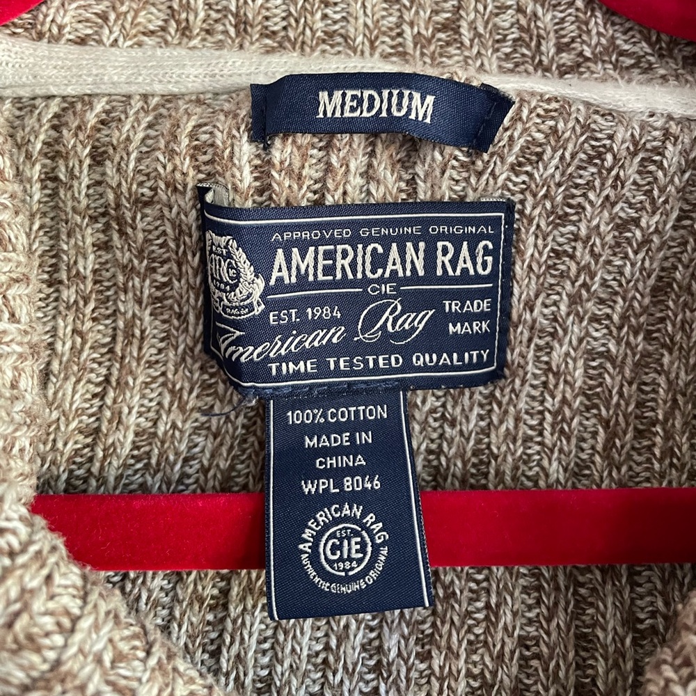 American Rag Women's 100% Cotton Brown Tweed Shawl Collar Knit Sweater Size M - Picture 4 of 4